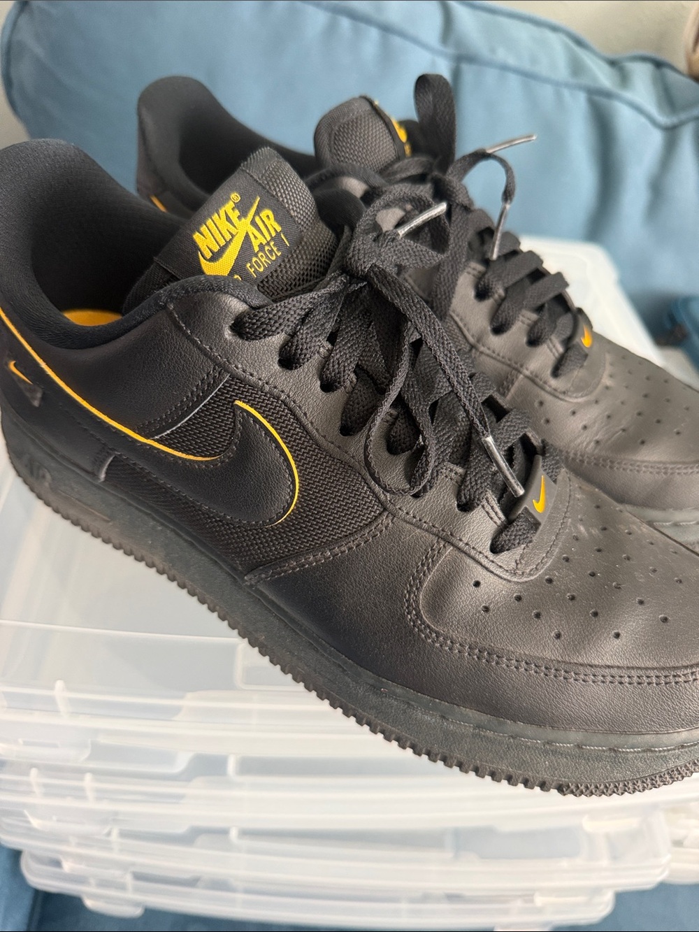 Nike Air Force 1 Men’s Sneakers - Black with Yellow Accents